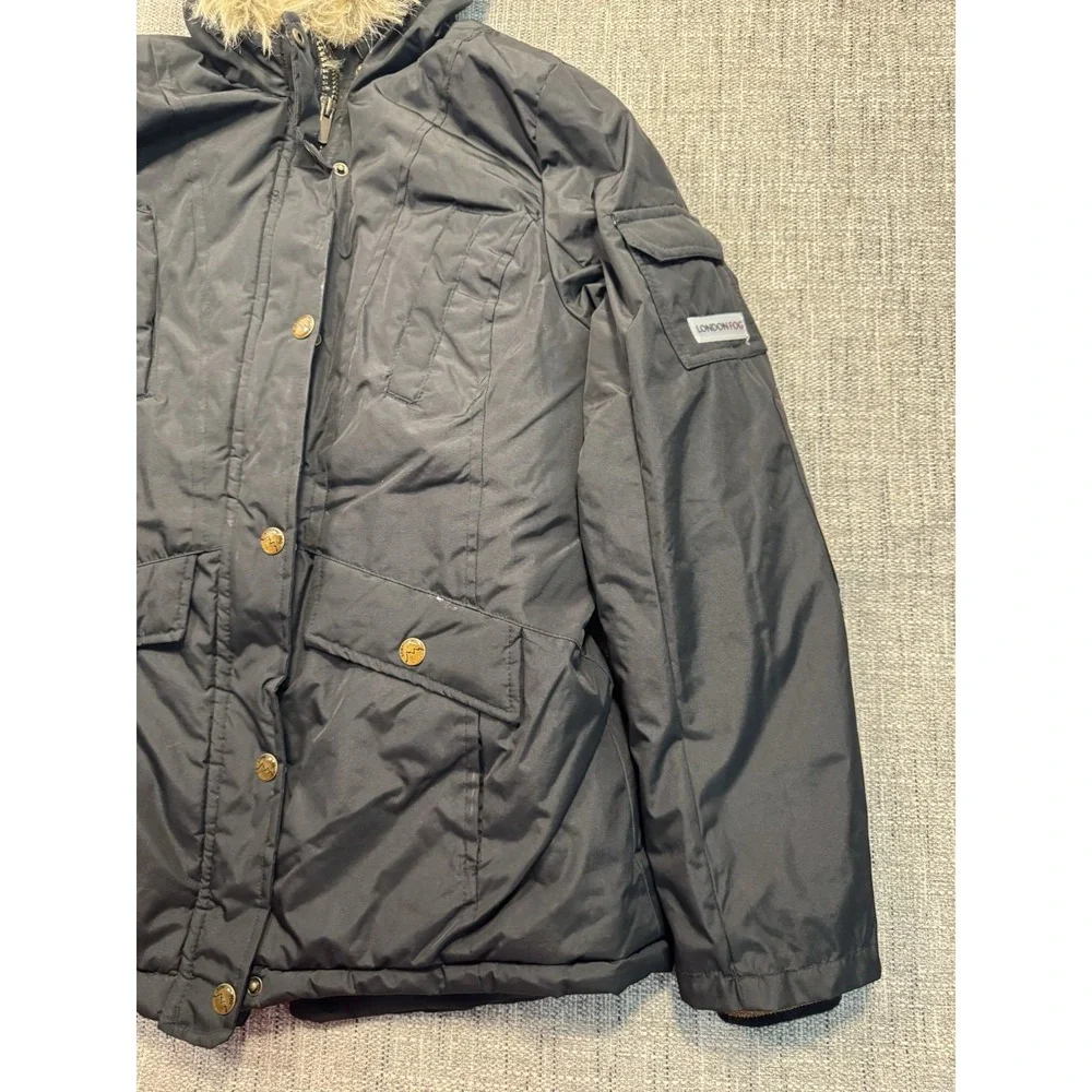 London Fog Down Parka Jacket Womens 10/12 Kids Puffer Hooded Faux‎ Fur